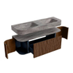 MONDIAZ THOR-DLUX 140cm meuble de salle de bains arrondi gauche + droite couleur Walnut avec 1 tiroir et 2 portes. Vasque suspendue CLOUD Double sans trou de robinet couleur Oza. SW1464274
