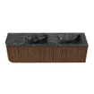 MONDIAZ KURVE-DLUX 155cm Meuble salle de bain avec module 25 G - couleur Walnut - 2 tiroirs - 1 porte - vasque LEAF double / droite - sans trou de robinet - couleur Lava SW1137295