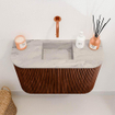 Mondiaz JOYA-DLUX Meuble de salle de bains 63.2cm - arrondis gauche et droite couleur Ruby - Vasque FAYE position Milieu Sans trou de robinet couleur Glace SW1423600