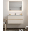 Mondiaz VICA ensemble de meuble de salle de bain - 100cm - meuble sous-vasque lin - 2 tiroirs - lavabo denia milieu - 1 trou de robinet - miroir LED - version XL 60cm haut SW1098307