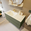 Mondiaz VICA-DLUX ensemble de meuble de salle de bain - 100cm - meuble sous-vasque armée - 2 tiroirs - lavabo encastré nuage gauche - 1 trou de robinet - miroir modèle spot - version XL 60cm haut - opalo SW1098935