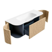 MONDIAZ KURVE 120cm Meuble salle de bain avec module 25 G et D - couleur Oak - 1 tiroir - 2 portes - vasque BIG SMALL centre - sans trous de robinet - Talc SW1138172