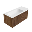 MONDIAZ KURVE 105cm Meuble salle de bain avec module 25 D - couleur Walnut - 1 tiroir - 1 porte - vasque BIG SMALL gauche - 1 trou de robinet - Talc SW1138269