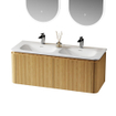 Saniclass Terra vasque pour meuble de salle de bains - 121x46x1,2cm - coins arrondis - 2 vasques - 2 trous de robinet - solid surface - blanc mat SW1418387