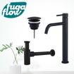 FugaFlow Eccelente Sobrado Slim Slim Kit mitigeur lavabo - robinet rehaussé - bonde nonobturable - siphon design - Noir mat SW1124350