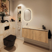 MONDIAZ TURE-DLUX meuble WC 120 cm Washed Oak. Lavabo EDEN Frappe position gauche. Sans trou de robinet. SW1103063