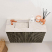 Mondiaz JOYA-DLUX 60cm toiletmeubel - kleur Shadow - Wastafel FAYE positie Links 1 kraangat kleur Ostra. SW1422962