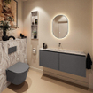 MONDIAZ TURE-DLUX Meuble toilette - 120cm - Dark Grey - EDEN - vasque Glace - position centrale - sans trou de robinet SW1103294