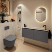 MONDIAZ TURE-DLUX Meuble toilette - 120cm - Dark Grey - EDEN - vasque Opalo - position droite - 1 trou de robinet SW1104314