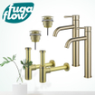 FugaFlow Eccelente Sobrado Badkamer Wastafelkraanset - voor dubbele wastafel - verhoogde wastafelkraan - klikwaste plug - design sifon - PVD Geborsteld Messing SW1124268