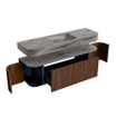MONDIAZ THOR-DLUX 150cm badmeubel ronding links + rechts kleur Walnut met 1 lade en 2 deuren. Vrijhangende wastafel CLOUD Midden 1 kraangat kleur Sombra. SW1464919