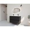 HR Infinity XXL ensemble de meubles de salle de bain 3d 100 cm 1 lavabo en céramique fin blanc mat 2 trous de robinet 2 tiroirs noir mat SW863476