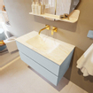 Mondiaz VICA-DLUX ensemble de meuble de salle de bain - 90cm - meuble sous-vasque argile - 2 tiroirs - lavabo encastré nuage milieu - sans trous de robinet - version haute 60cm - ostra SW1087071