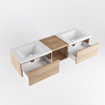 MONDIAZ BUKLA 160cm meuble de salle de bains avec module ouvert 40 couleur Washed Oak avec 2 tiroirs. Lavabo CLOUD double 2 trous de robinet couleur Talc. SW1382000
