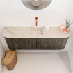 Mondiaz JOYA-DLUX Meuble de salle de bains 113,2cm - arrondis gauche et droite couleur Shadow - Vasque FAYE position Milieu Sans trou de robinet couleur Frappe SW1422718