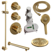 Brauer Gold Edition Ensemble de douche pluie encastré - douche principale 20cm - 3 boutons lisses - bras mural droit - glijstang - douchette ronde 3 positions - PVD - or brossé SW547664