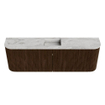 Mondiaz JOYA-DLUX 123.2cm toiletmeubel - ronding links en rechts kleur Walnut - Wastafel FAYE positie Midden 1 kraangat kleur Glace. SW1422423