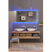 Looox Wood collection Duo étagères murales 100x46cm - 2 pièces - Avec porte-serviettes inox brossé - chêne massif gris ancien SW108684