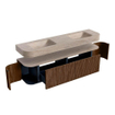 MONDIAZ THOR-DLUX 180cm badmeubel ronding links + rechts kleur Walnut met 2 lades en 2 deuren. Vrijhangende wastafel CLOUD Dubbel zonder kraangat kleur Saba. SW1466320