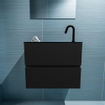 MONDIAZ ADA Meuble WC - 60x30x50cm - 1 trou de robinet - 2 tiroirs - urban mat - lavabo à droite - Solid surface - Noir SW472866