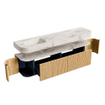 MONDIAZ THOR-DLUX 190cm badmeubel ronding links + rechts kleur Oak met 2 lades en 2 deuren. Vrijhangende wastafel CLOUD Links zonder kraangat kleur Frappe. SW1466349