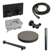 BRAUER Stripe Thermostatische Inbouw Regendouche - drukknoppen - SET 25 - 25cm douchekop - rechte muurarm - staaf handdouche - doucheslang - wandaansluitbocht - mat zwart SW1435153
