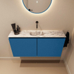 MONDIAZ TURE-DLUX Meuble toilette - 100cm - Jeans - EDEN - vasque Glace - position centrale - sans trou de robinet SW1103347