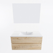 Mondiaz VICA ensemble de meuble de salle de bain - 100cm - meuble sous-vasque chêne blanchi - 2 tiroirs - lavabo denia milieu - 1 trou de robinet - couleur Blanc Brillant - miroir LED - version XL 60cm de haut SW1091933