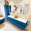 Mondiaz Vica ensemble de meuble de salle de bain - 190cm - meuble sous-vasque jeans - 4 tiroirs - lavabo moon gauche - 1 trou de robinet - version haute de 60cm - talc SW1081642