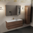 Mondiaz AIVY Ensemble de meuble - 120x45x50cm - 1 trou de robinet - 1 vasque Urban Solid surface - Centre - 2 tiroirs - avec armoire de toilette - Melamine Mocha SW892163