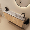 MONDIAZ TURE-DLUX meuble WC 100 cm Washed Oak. EDEN lavabo Glace position droite. Avec 1 trou de robinet. SW1103626