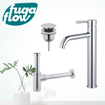 FugaFlow Eccelente Sobrado Kit mitigeur lavabo - robinet rehaussé - bonde clic clac - siphon design - Chrome brillant SW1124190