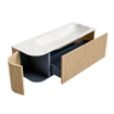 MONDIAZ KURVE-DLUX 125cm Meuble salle de bain avec module 25 G - couleur Oak - 1 tiroir - 1 porte - vasque BIG MEDIUM droite - 1 trou de robinet - couleur Ostra SW1137775