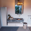 Mondiaz ALAN-DLUX Ensemble de meuble - 130cm - meuble Cale mat - 2 tiroirs - Lavabo Cloud Lava suspendu - vasque Droite - 0 trous de robinet SW808457