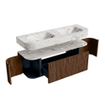 MONDIAZ THOR-DLUX 140cm meuble de salle de bains arrondi gauche + droite couleur Walnut avec 1 tiroir et 2 portes. Vasque suspendue CLOUD Double sans trou de robinet couleur Glace. SW1463994
