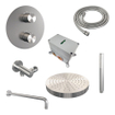 BRAUER Stripe Douche de tête thermostatique encastrée - 3 voies - ronde - SET 38 - pomme de douche 25cm - bras mural courbé - douchette à main barre - flexible de douche - coude mural - couleur inox brossé PVD SW1435079