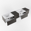 MONDIAZ BUKLA 200cm ensemble de meuble avec module 40 gauche couleur Marron Foncé avec 4 tiroirs. Lavabo CLOUD double 2 trous de robinet couleur Talc. SW1382158