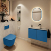MONDIAZ TURE-DLUX Meuble toilette - 80cm - Jeans - EDEN - vasque Opalo - position centrale - 1 trou de robinet SW1104347