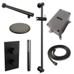 BRAUER Black Edition Regendoucheset inbouw - hoofddouche 20cm - gladde knop - inclusief inbouwdeel - handdouche Staaf 1 stand - glijstang - mat zwart SW538454