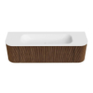 MONDIAZ KURVE 150cm Meuble salle de bain avec module 25 G et D - couleur Walnut - 1 tiroir - 2 portes - vasque BIG MEDIUM centre - sans trous de robinet - Talc SW1138319