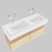 MONDIAZ ALAN 120cm - meuble sous-vasque - chêne blanchi - 2 tiroirs - lavabo suspendu - 2 bassins - 0 trou de robinet - talc SW408444