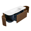 MONDIAZ KURVE 130cm Meuble salle de bain avec module 25 G et D - couleur Walnut - 1 tiroir - 2 portes - vasque BIG SMALL centre - sans trous de robinet - Talc SW1138263