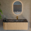 MONDIAZ KURVE-DLUX Meuble de salle de bains 125 cm avec module 25 L couleur Chêne avec 1 tiroir et 1 porte. Lavabo BIG MEDIUM à droite 1 trou de robinet couleur Lava. SW1138207