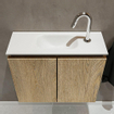 MONDIAZ TURE Kit lave-mains - 60x23x50cm - 1 trou de robinet - 2 portes - chêne blanchi mat - Lavabo centré - Solid Surface Blanc SW475125