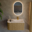 MONDIAZ KURVE-DLUX Meuble de salle de bains 85 cm arrondi à gauche couleur Dusk avec 1 tiroir et 1 porte. Lavabo CLOUD à droite 1 trou de robinet Nata. SW1432360