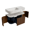 MONDIAZ THOR-DLUX 100cm meuble de salle de bains arrondi gauche + droite couleur Walnut avec 1 tiroir et 2 portes. Vasque suspendue CLOUD Gauche sans trou de robinet couleur Glace. SW1467335