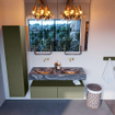 Mondiaz ALAN-DLUX Ensemble de meuble - 120cm - meuble Army mat - 2 tiroirs - Lavabo Cloud Lava suspendu - vasque Gauche et droite - 0 trous de robinet SW808478