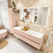 MONDIAZ Vica Ensemble meuble de salle de bains - 170cm - meuble bas rosee - 4 tiroirs - vasque cloud droite - sans trous de robinet - version haute 60cm - talc SW1083395
