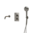 Fortifura Calvi Badkraan set - uitloop - 22cm inkortbaar - metalen slang - ronde handdouche - inbouwdeel - wandhouder - geborsteld RVS PVD SW1244023