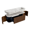 MONDIAZ THOR-DLUX 140cm badmeubel ronding links + rechts kleur Walnut met 1 lade en 2 deuren. Vrijhangende wastafel CLOUD Rechts 1 kraangat kleur Glace. SW1463942